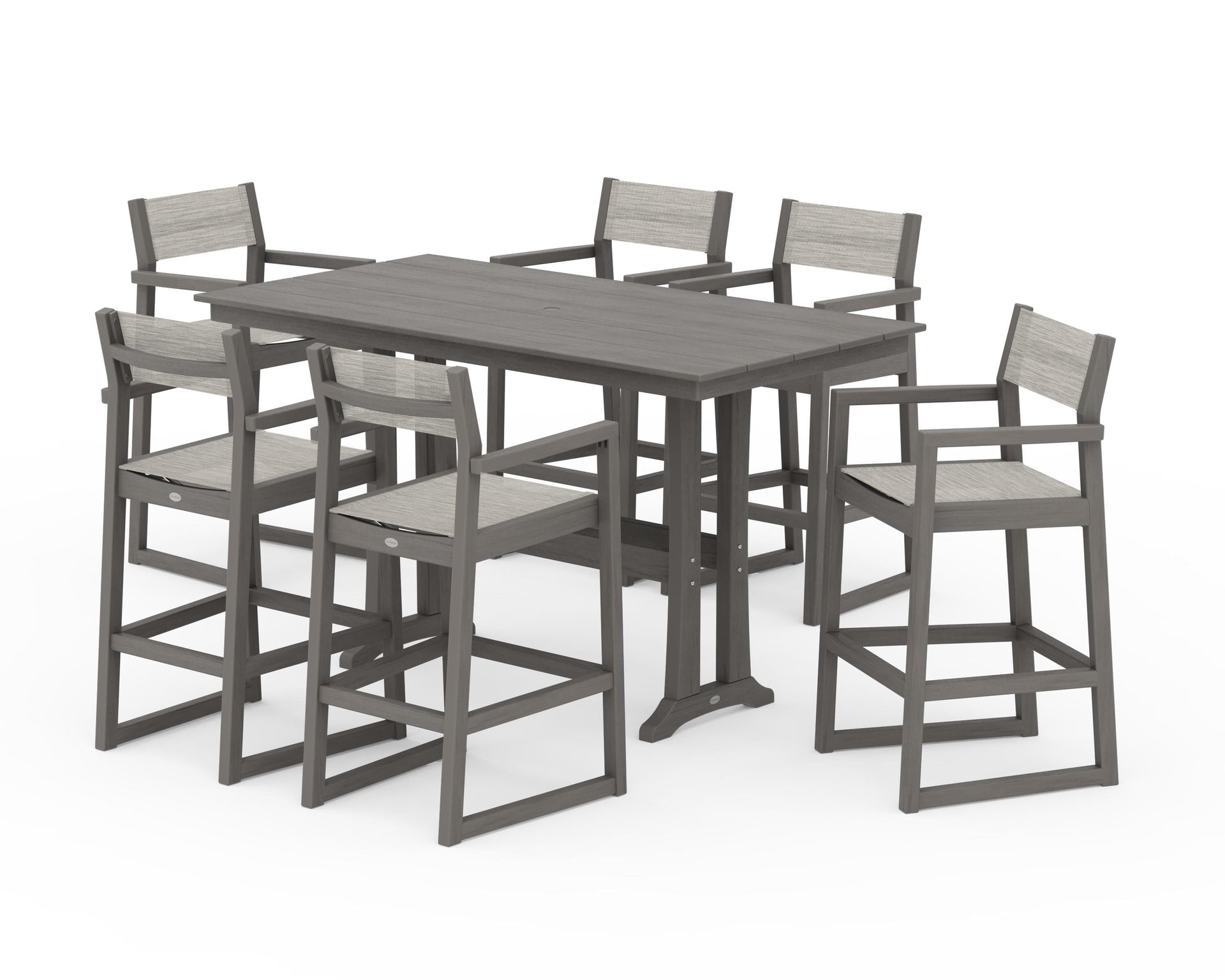 EDGE Sling Arm Chair 7-Piece Farmhouse Bar Set with Trestle Legs