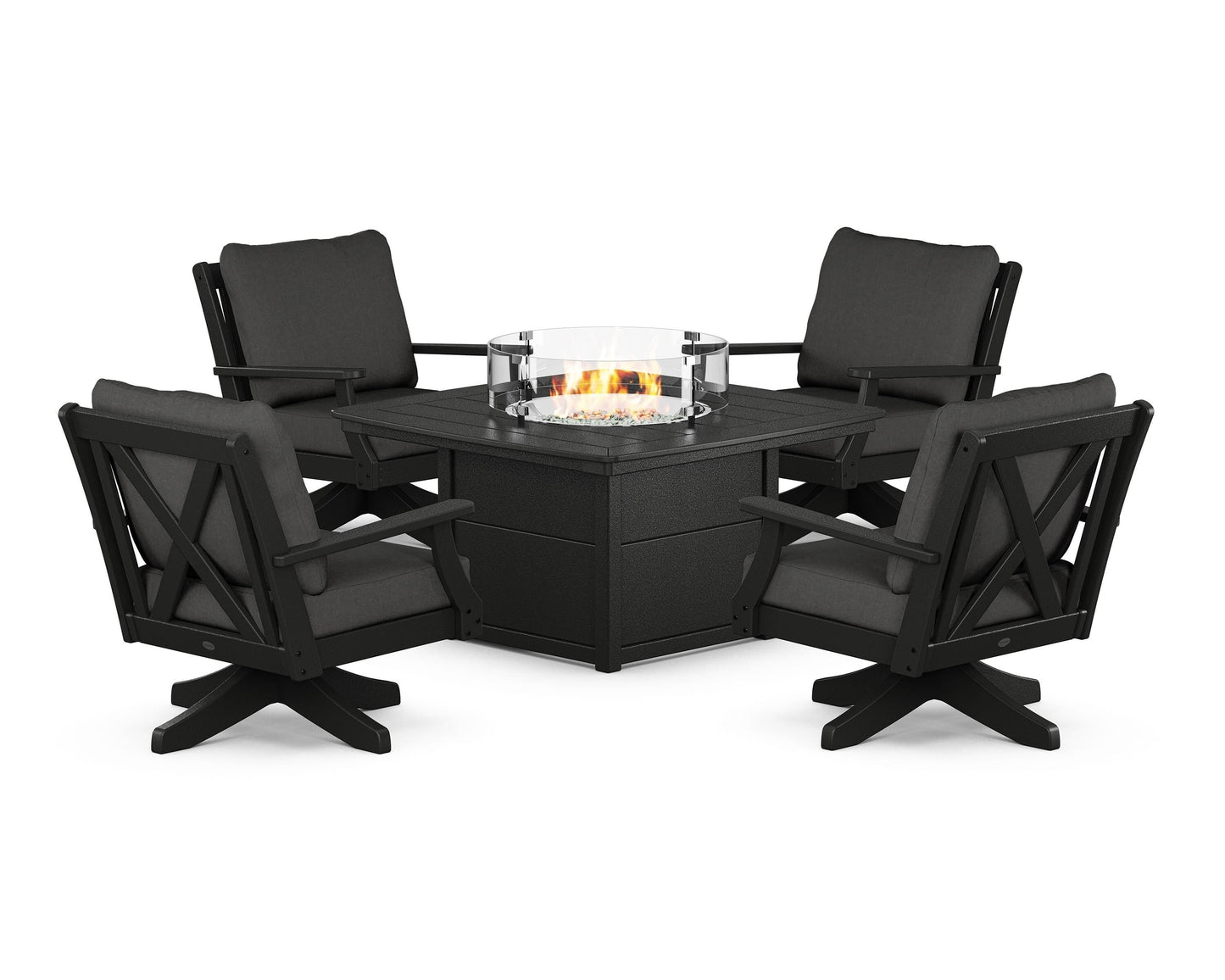 Braxton 5-Piece Deep Seating Swivel Conversation Set with Fire Pit Table