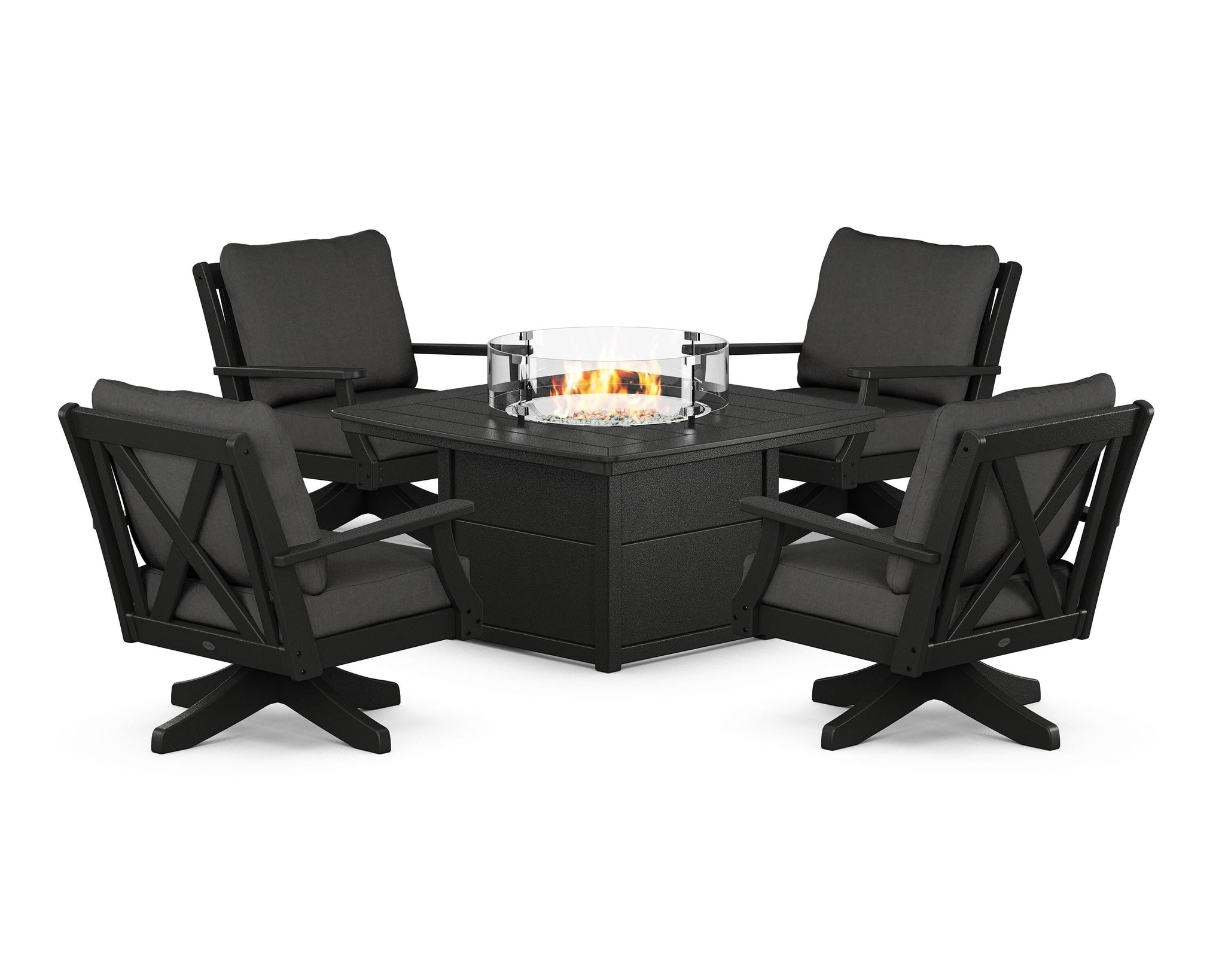 Braxton 5-Piece Deep Seating Swivel Conversation Set with Fire Pit Table