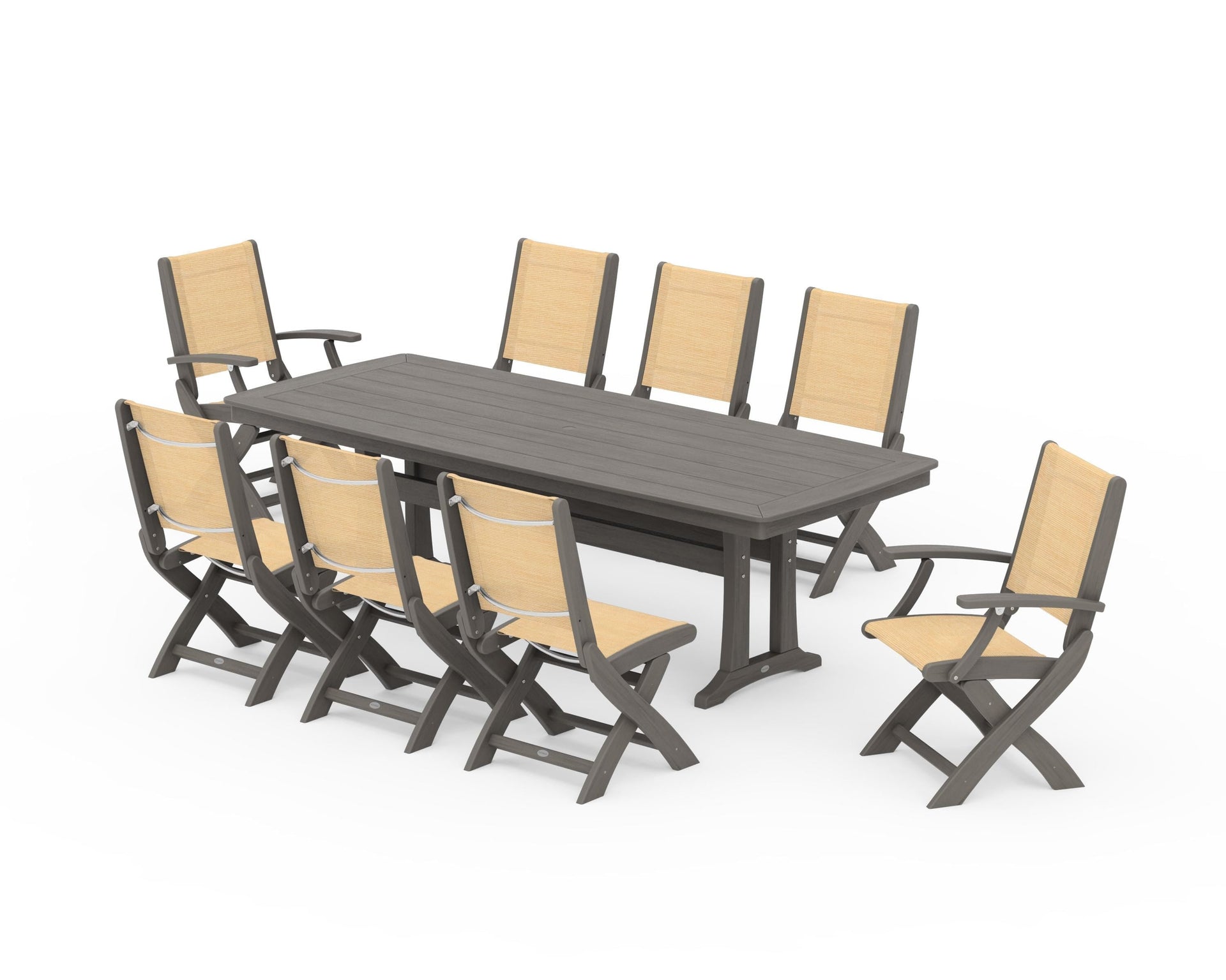 Coastal Folding 9-Piece Dining Set with Trestle Legs