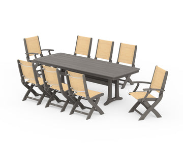 Coastal Folding 9-Piece Dining Set with Trestle Legs