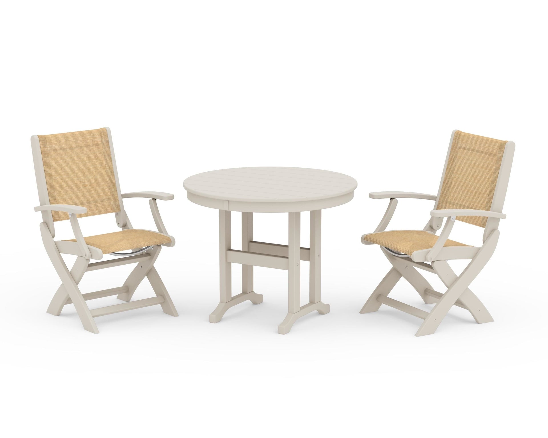 Coastal Folding Chair 3-Piece Round Dining Set