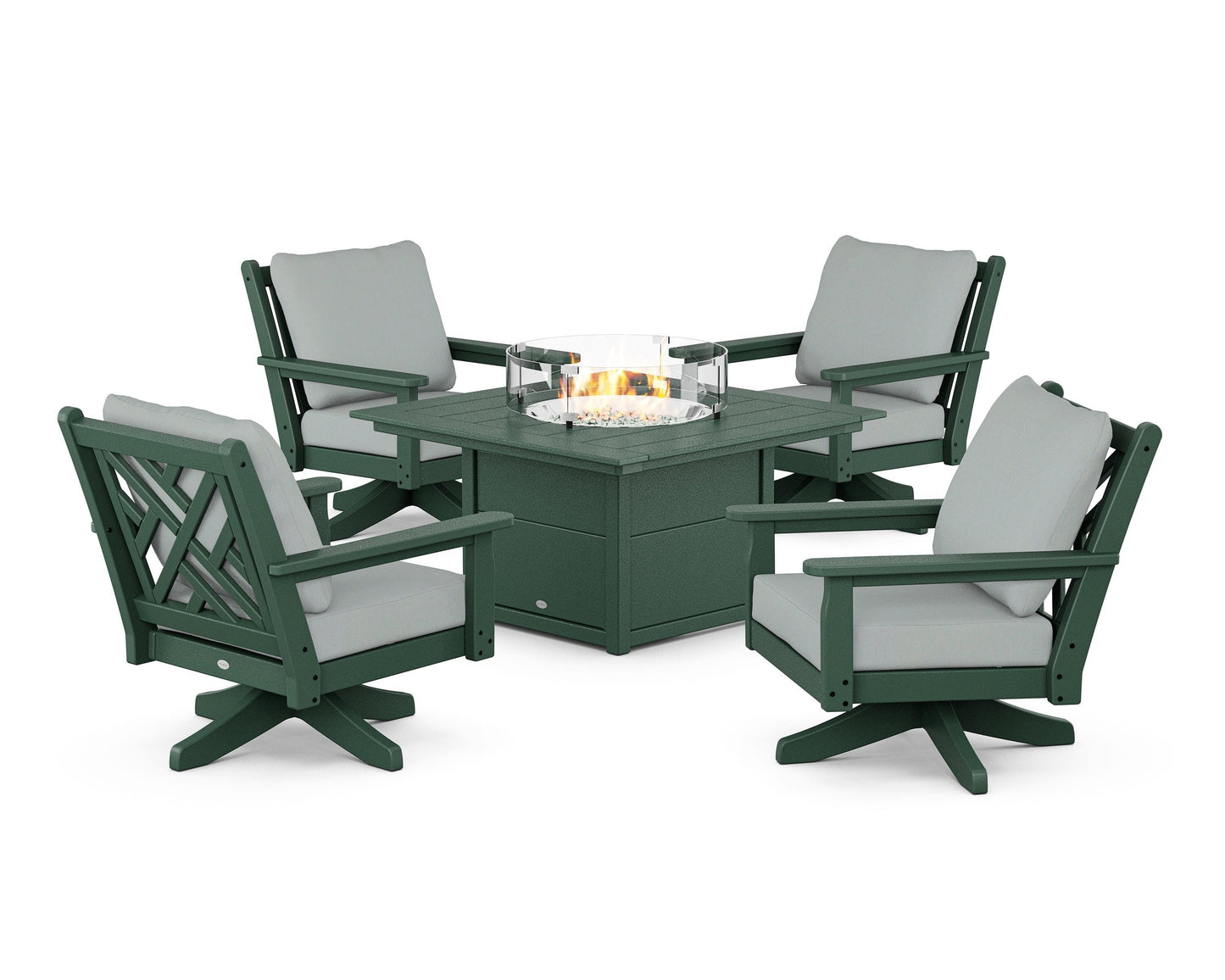 Chippendale 5-Piece Deep Seating Swivel Conversation Set with Fire Pit Table