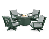 Chippendale 5-Piece Deep Seating Swivel Conversation Set with Fire Pit Table