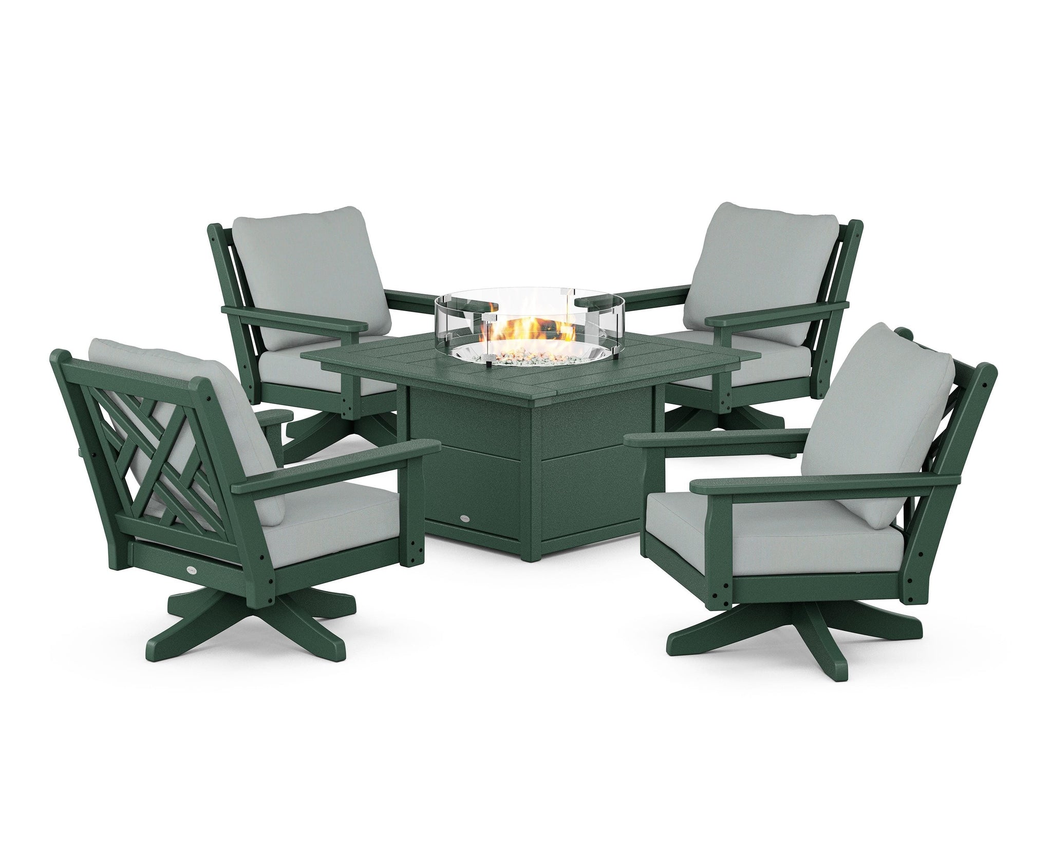 Chippendale 5-Piece Deep Seating Swivel Conversation Set with Fire Pit Table