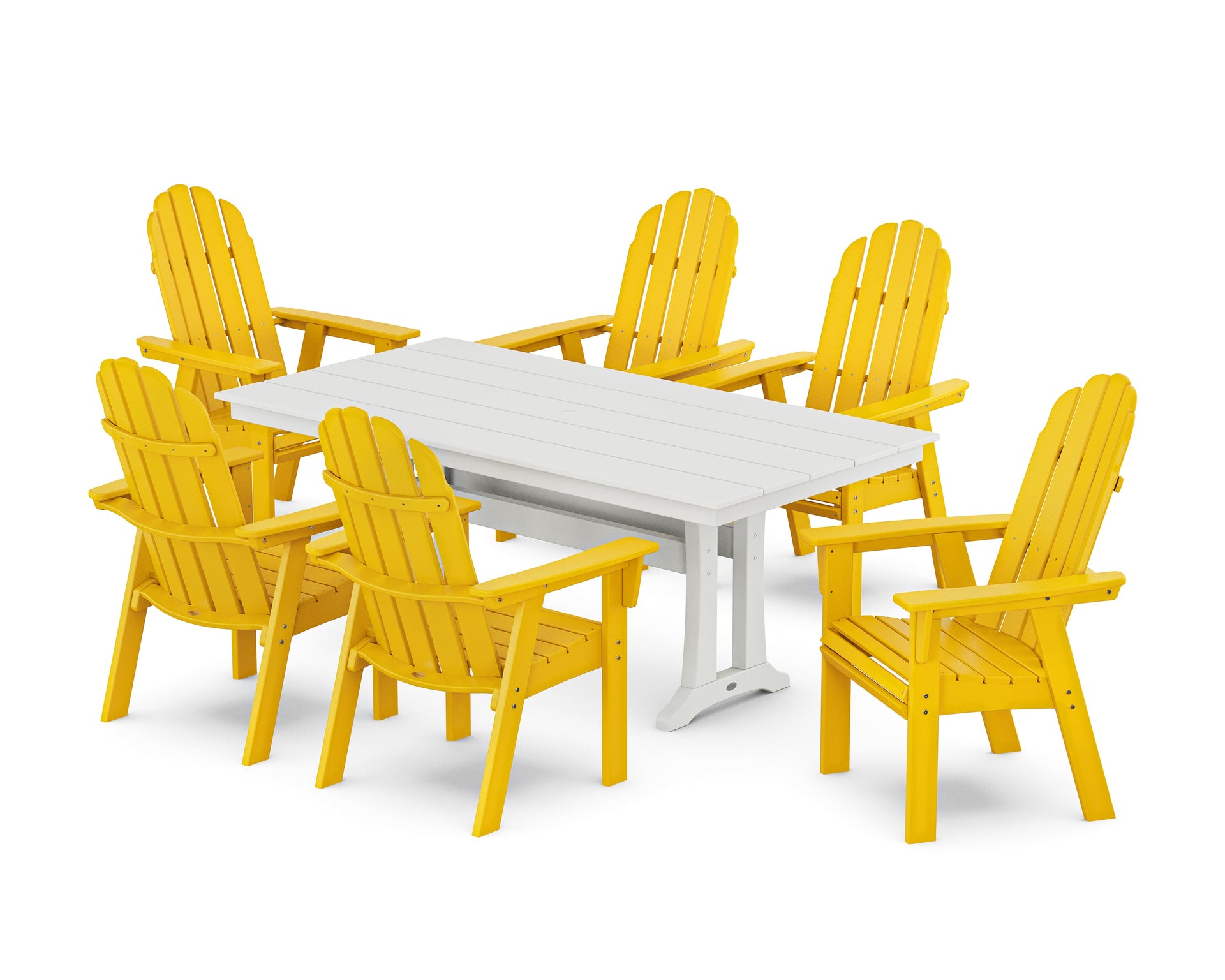 Vineyard Curveback Adirondack Chair 7-Piece Farmhouse Dining Set with Trestle Legs