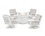 Chippendale 5-Piece Deep Seating Swivel Conversation Set with Fire Pit Table