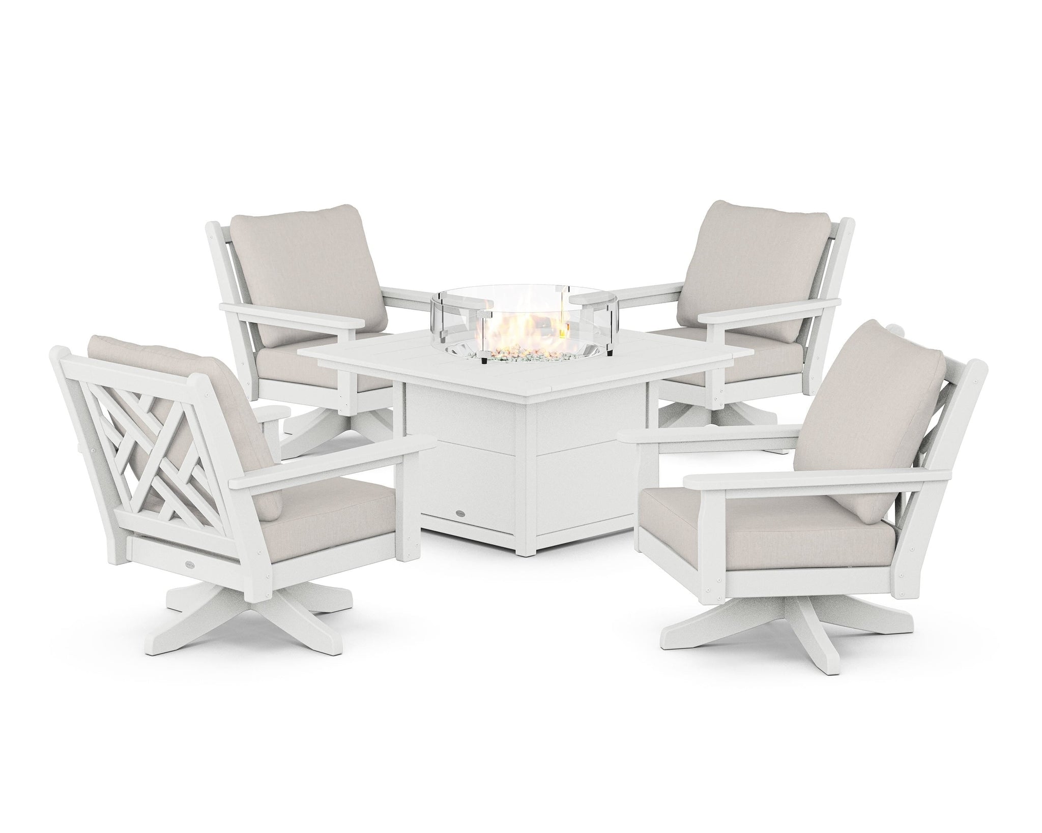 Chippendale 5-Piece Deep Seating Swivel Conversation Set with Fire Pit Table