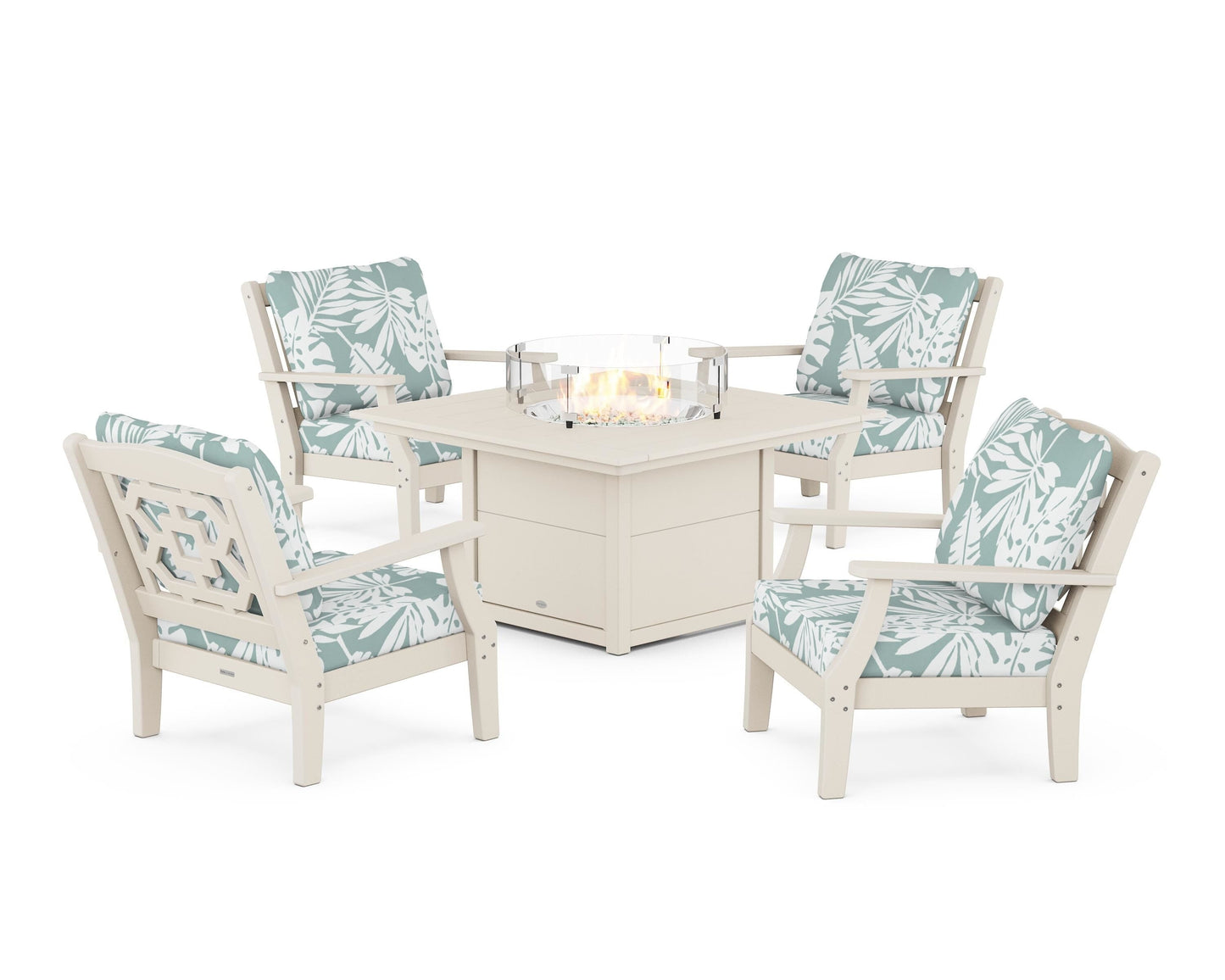 Chinoiserie 5-Piece Deep Seating Set with Fire Pit Table