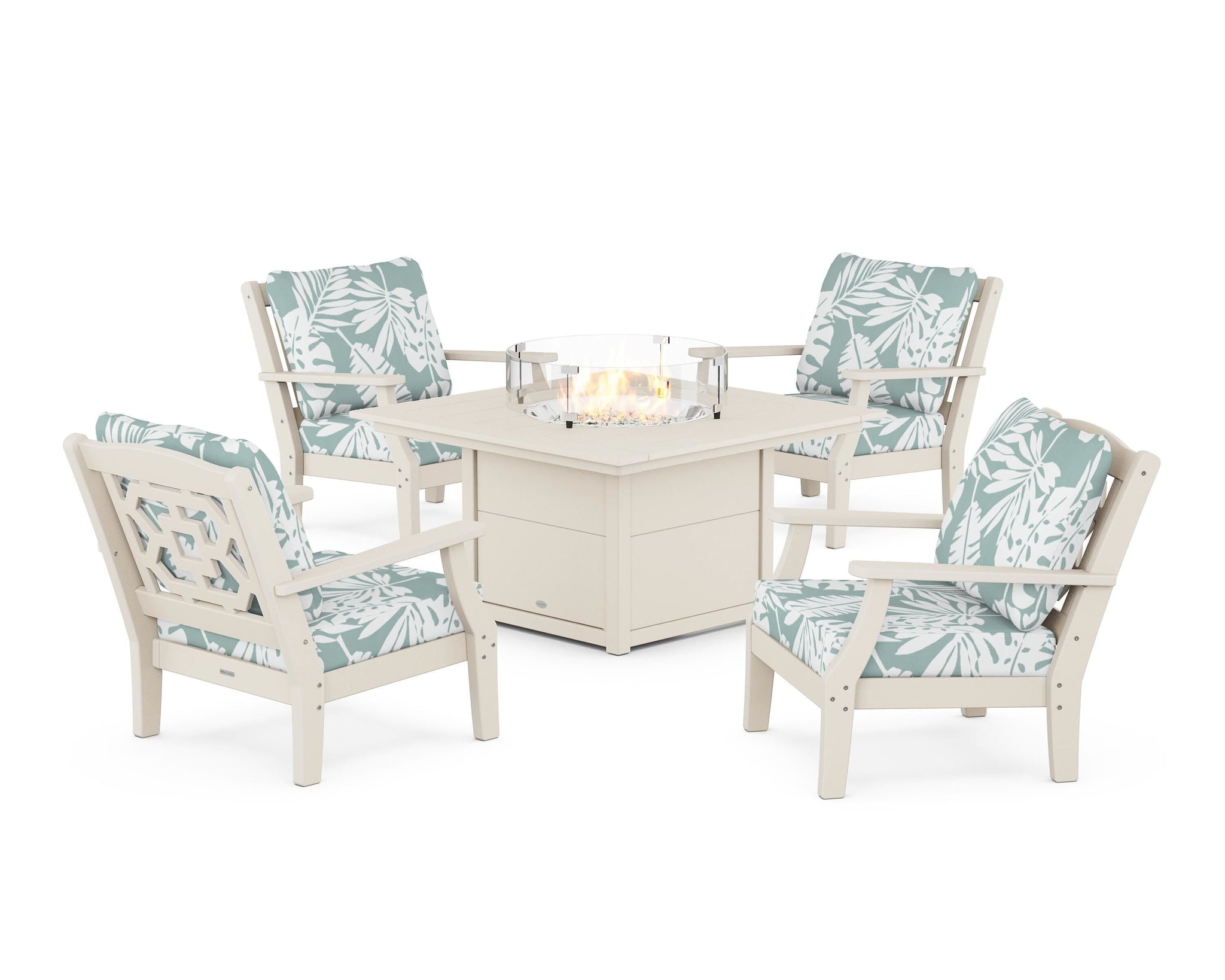 Chinoiserie 5-Piece Deep Seating Set with Fire Pit Table