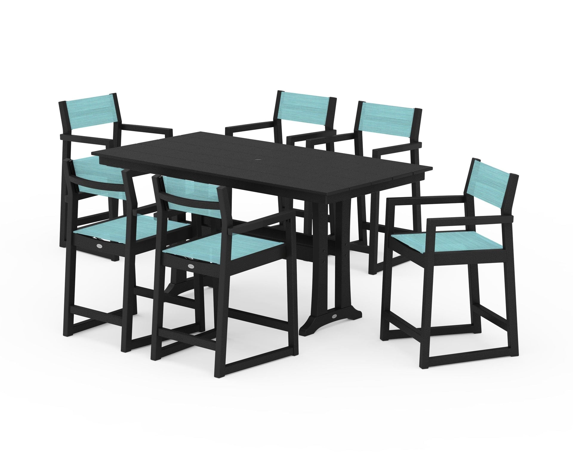 EDGE Sling Arm Chair 7-Piece Farmhouse Counter Set with Trestle Legs