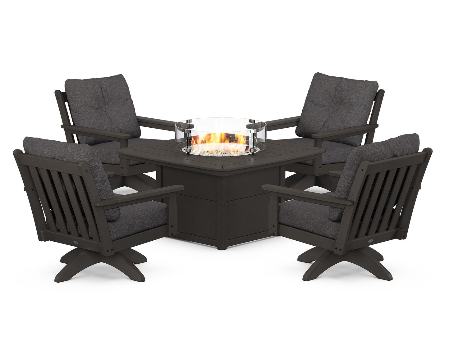 Vineyard 5-Piece Deep Seating Swivel Conversation Set with Fire Pit Table