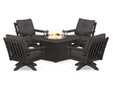 Vineyard 5-Piece Deep Seating Swivel Conversation Set with Fire Pit Table