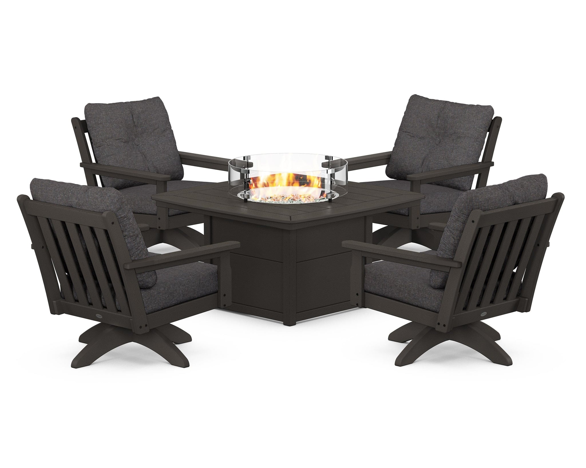 Vineyard 5-Piece Deep Seating Swivel Conversation Set with Fire Pit Table