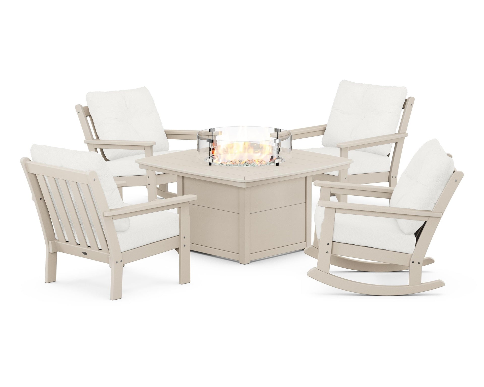 Vineyard 5-Piece Deep Seating Rocking Chair Conversation Set with Fire Pit Table