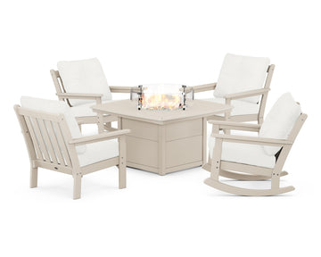 Vineyard 5-Piece Deep Seating Rocking Chair Conversation Set with Fire Pit Table