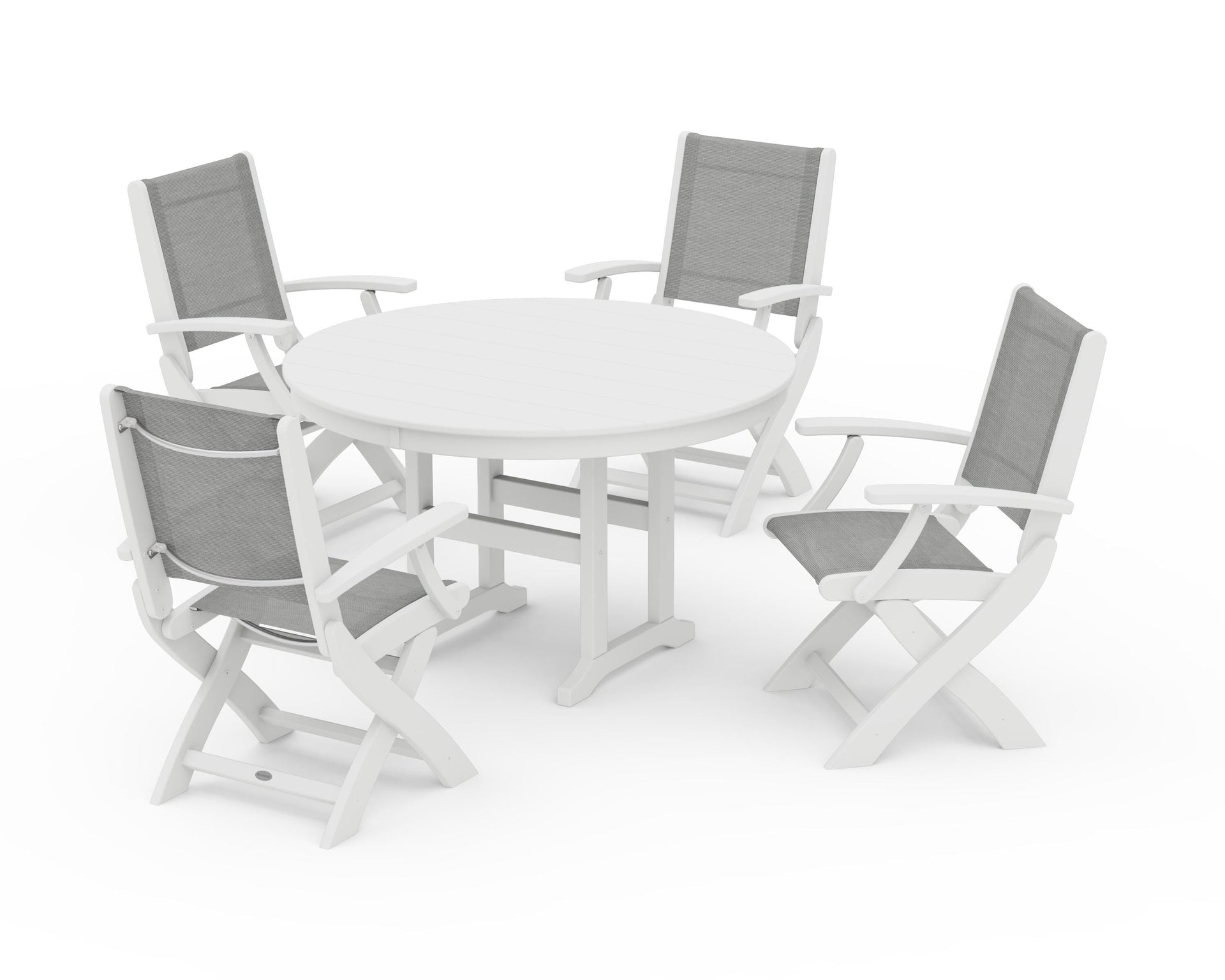 Coastal Folding Chair 5-Piece Round Dining Set