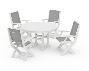 Coastal Folding Chair 5-Piece Round Dining Set