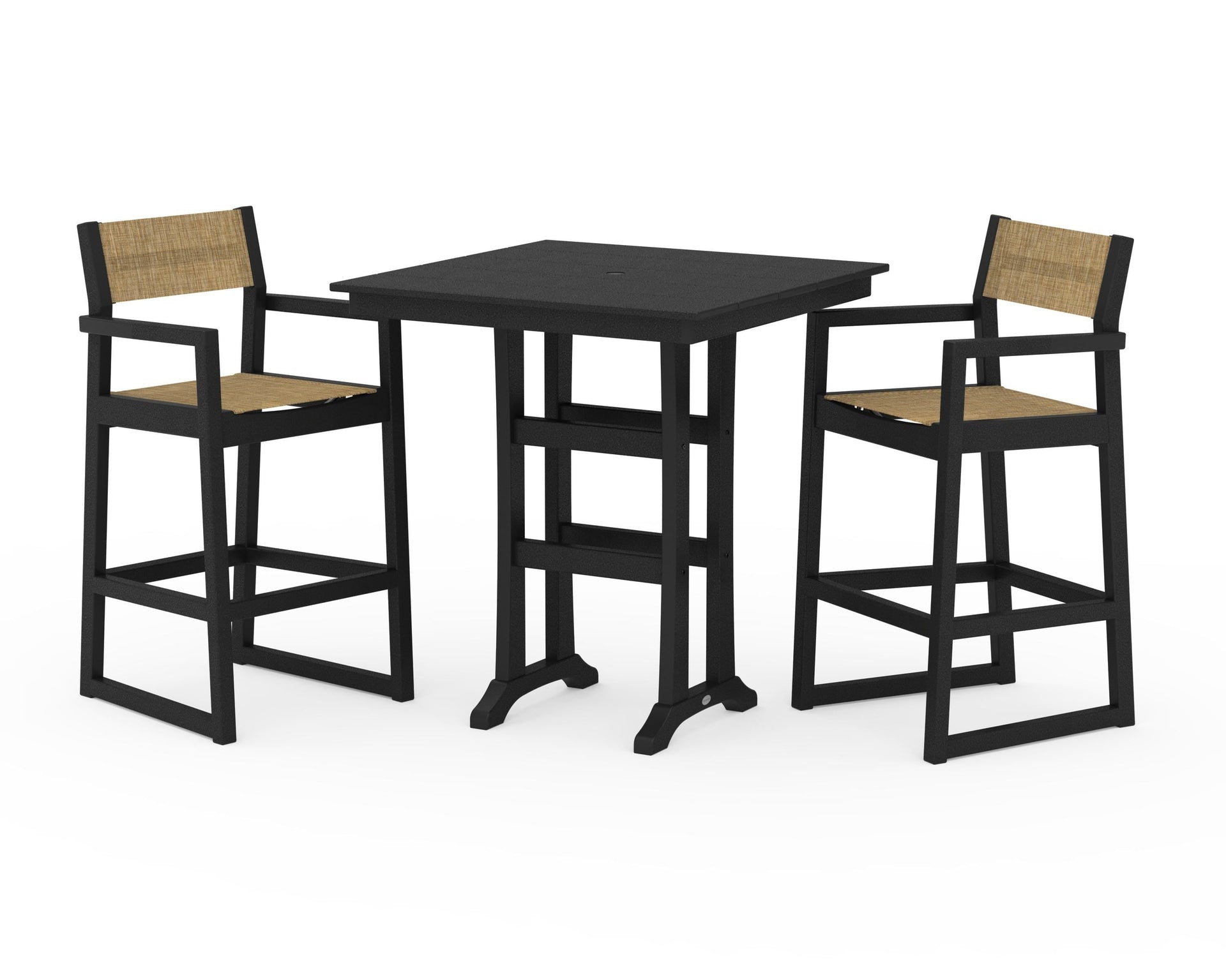 EDGE Sling Arm Chair 3-Piece Farmhouse Bar Set with Trestle Legs