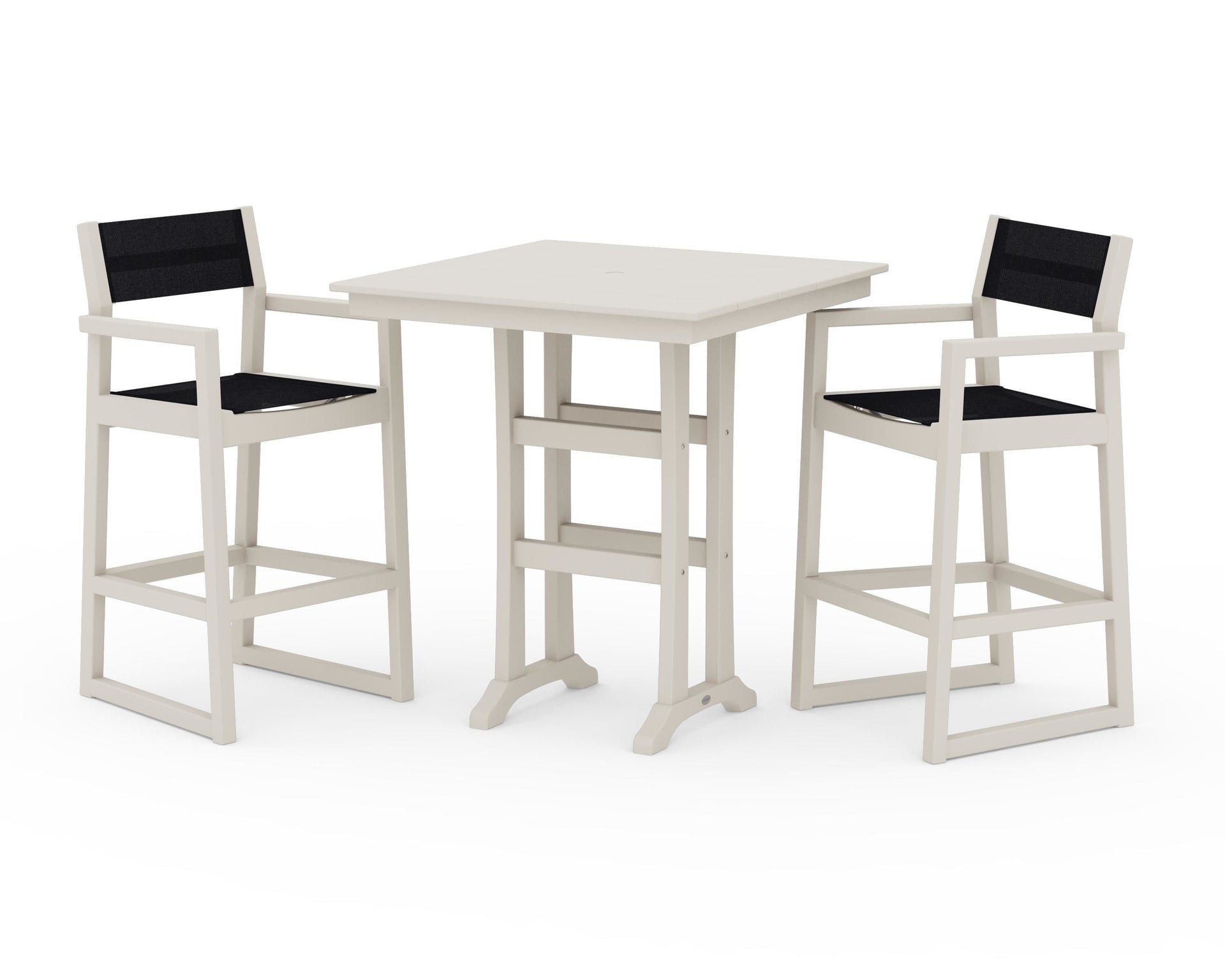 EDGE Sling Arm Chair 3-Piece Farmhouse Bar Set with Trestle Legs