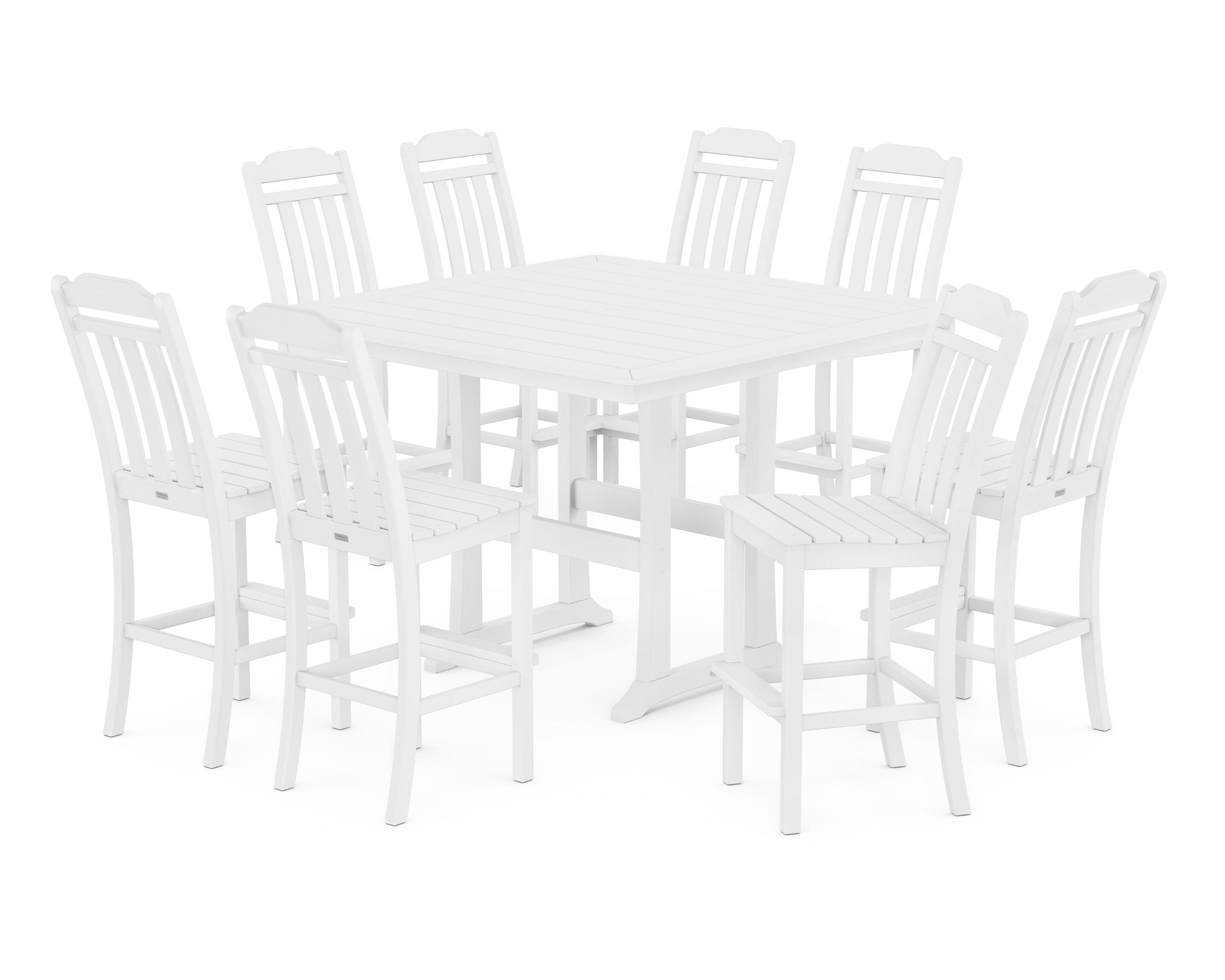 Cottage 9-Piece Square Side Chair Bar Set with Trestle Legs