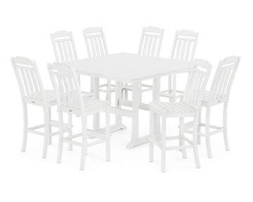 Cottage 9-Piece Square Side Chair Bar Set with Trestle Legs