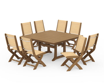 Coastal Folding Side Chair 9-Piece Farmhouse Dining Set
