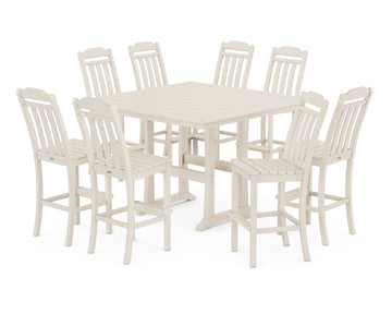 Cottage 9-Piece Square Side Chair Bar Set with Trestle Legs