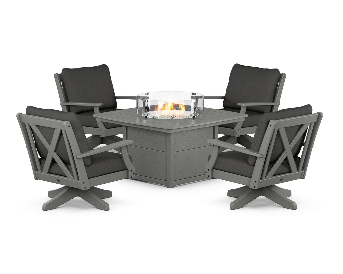 Braxton 5-Piece Deep Seating Swivel Conversation Set with Fire Pit Table