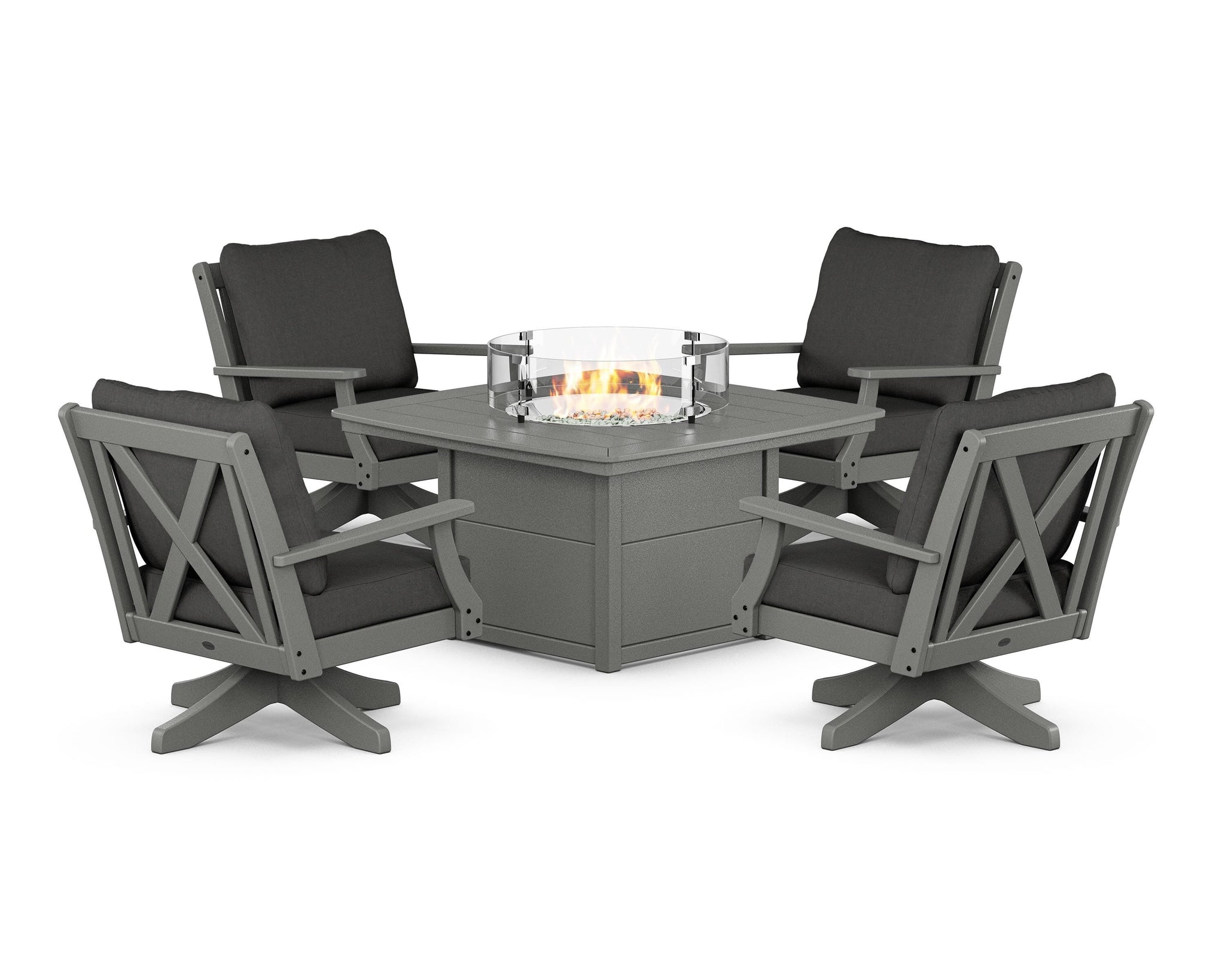Braxton 5-Piece Deep Seating Swivel Conversation Set with Fire Pit Table