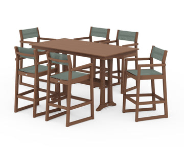 EDGE Sling Arm Chair 7-Piece Farmhouse Bar Set with Trestle Legs