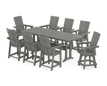 Modern Curveback Adirondack Swivel 9-Piece Farmhouse Counter Set with Trestle Legs
