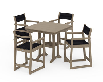 EDGE Sling Arm Chair 5-Piece Farmhouse Counter Set with Trestle Legs