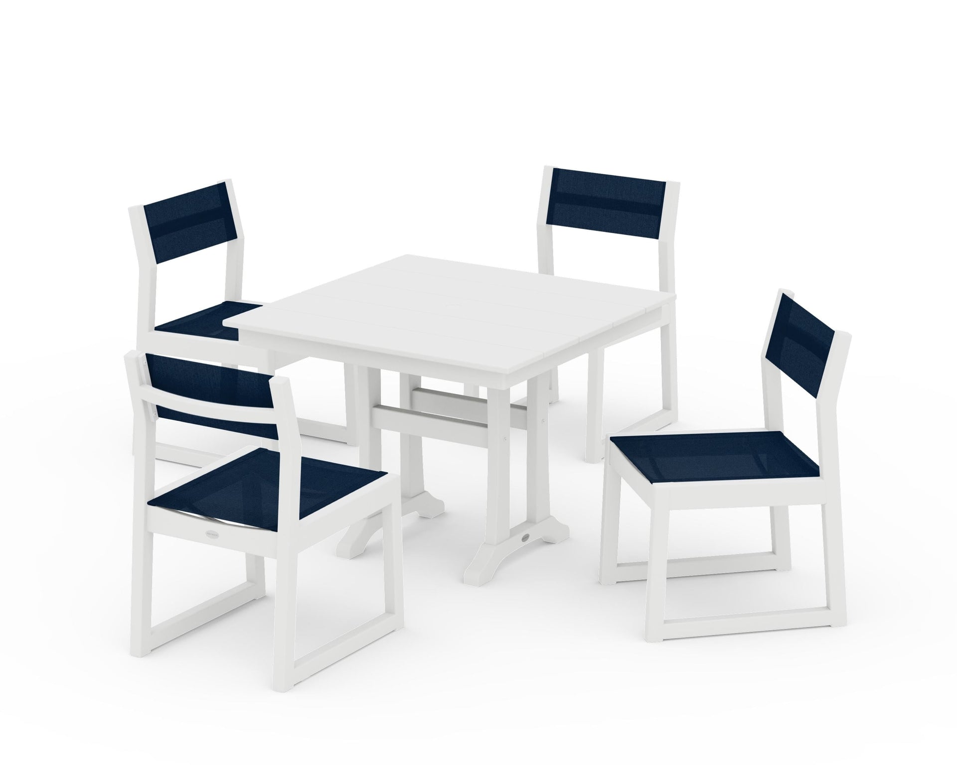 EDGE Sling 5-Piece Farmhouse Trestle Side Chair Dining Set