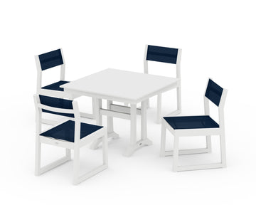 EDGE Sling 5-Piece Farmhouse Trestle Side Chair Dining Set