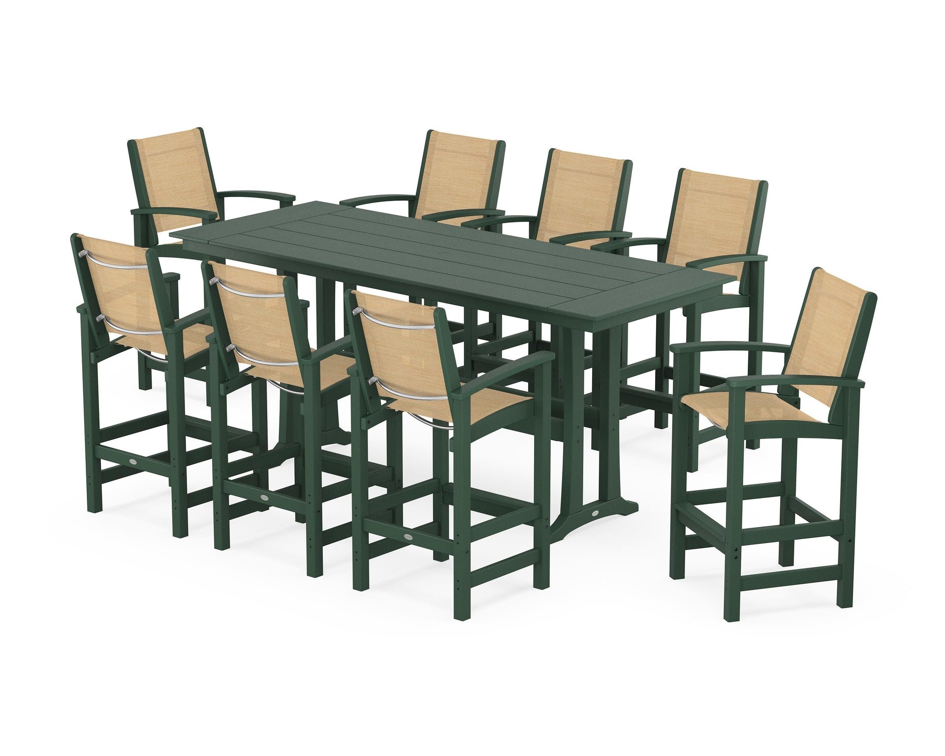 Coastal 9-Piece Farmhouse Bar Set with Trestle Legs