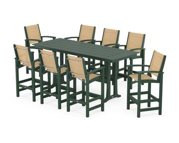 Coastal 9-Piece Farmhouse Bar Set with Trestle Legs