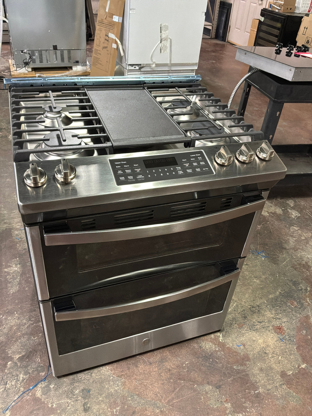 GE 30" Slide-In Front Control Gas Double Oven Range