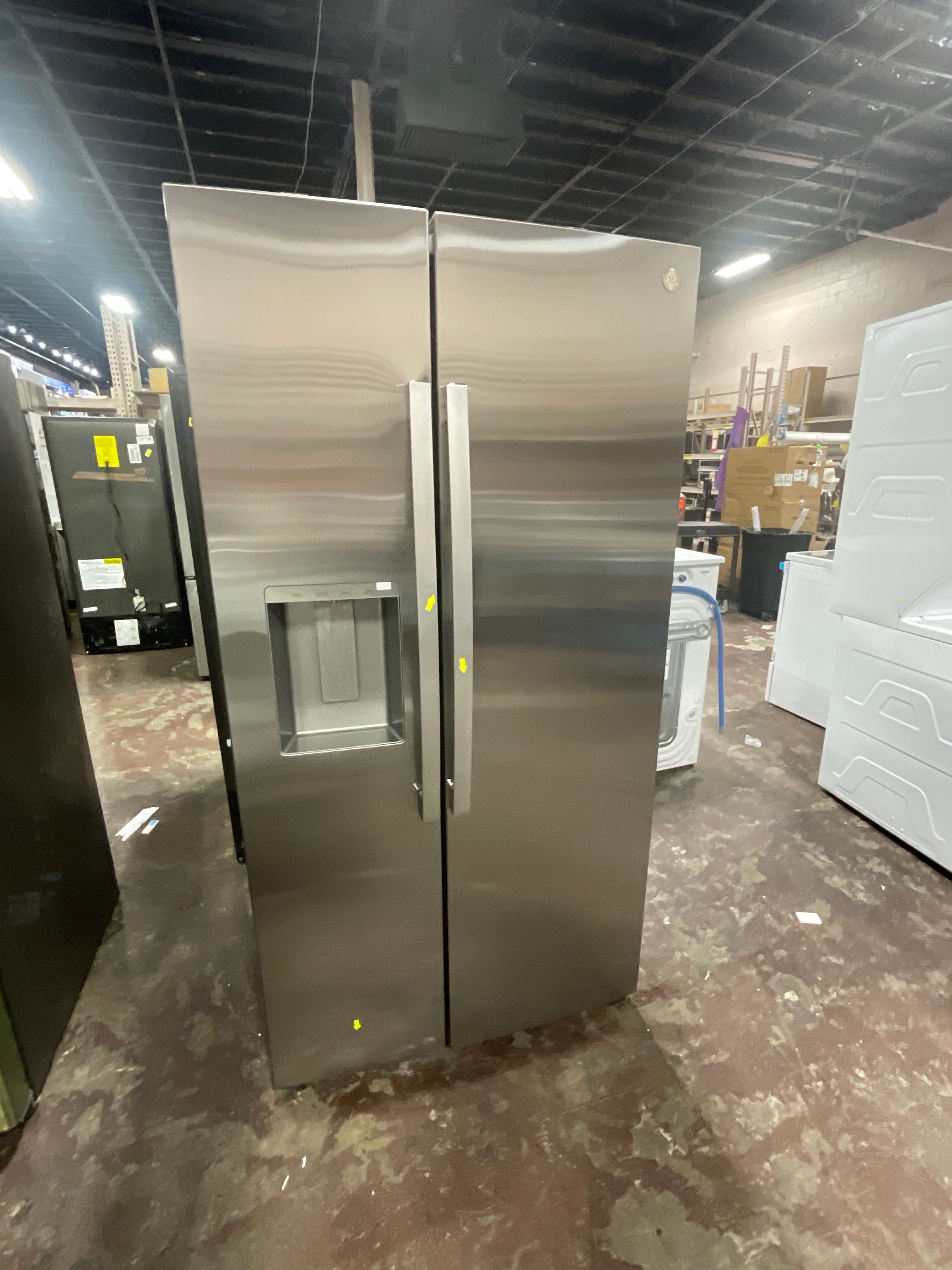 GE® 27.7 Cu. Ft. Side-By-Side Refrigerator with LED Light Walls, Extra Tall Dispenser, and Antimicrobial Refrigerator Drawer Liners