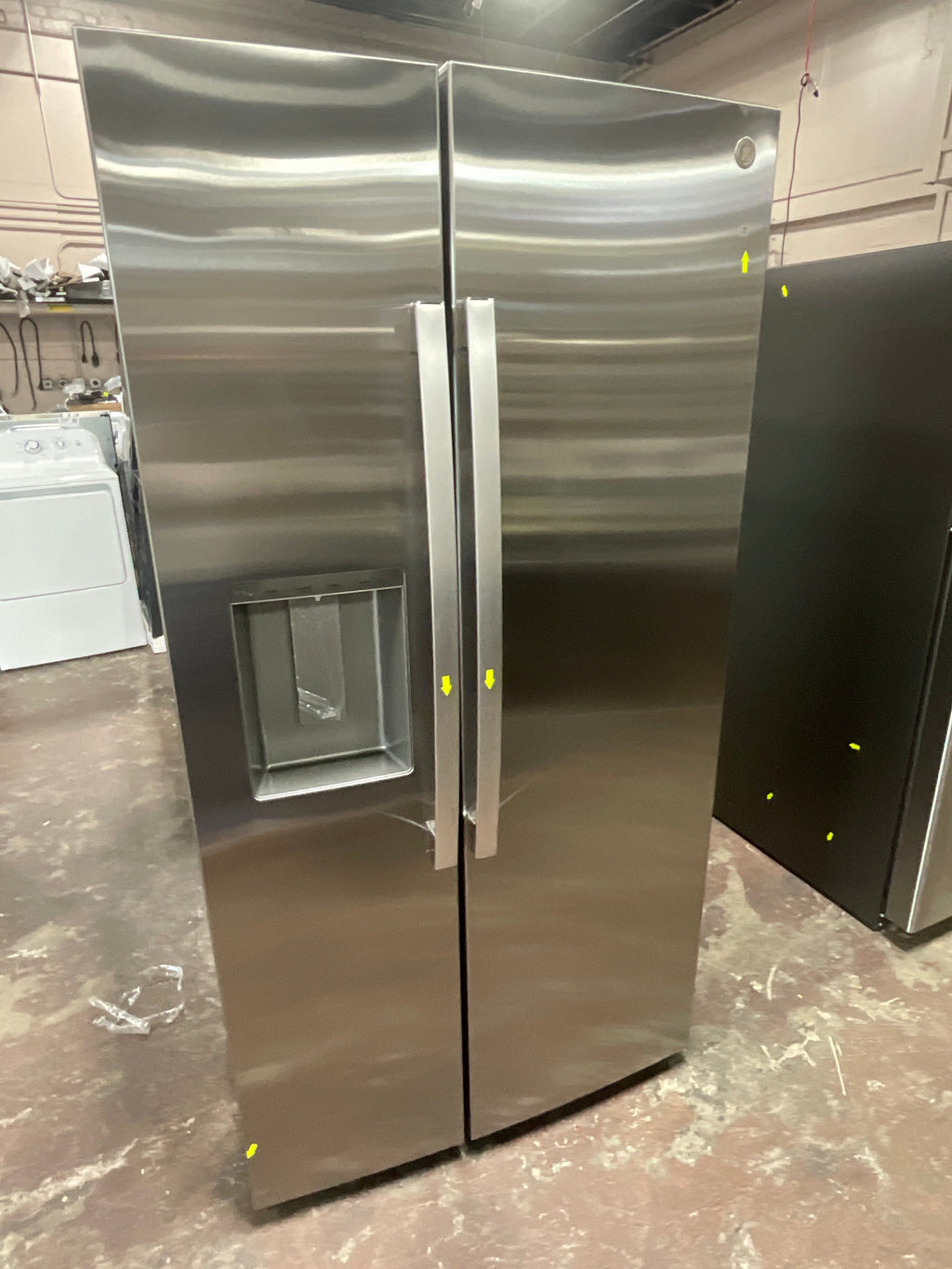 GE® 27.7 Cu. Ft. Side-By-Side Refrigerator with LED Light Walls, Extra Tall Dispenser, and Antimicrobial Refrigerator Drawer Liners