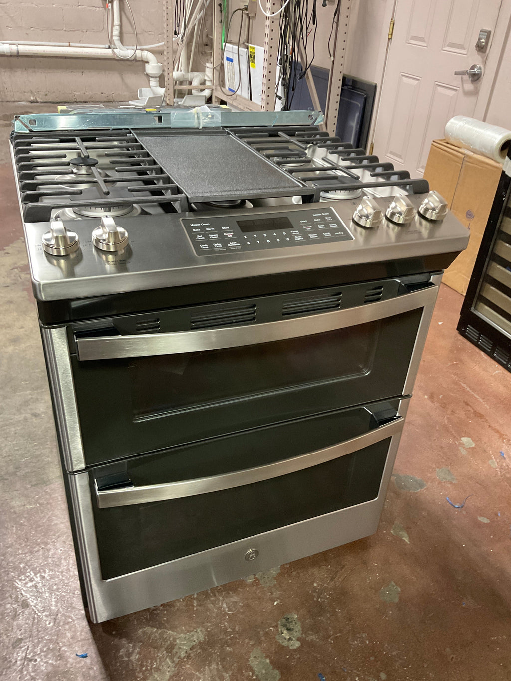 GE 30" Slide-In Front Control Gas Double Oven Range