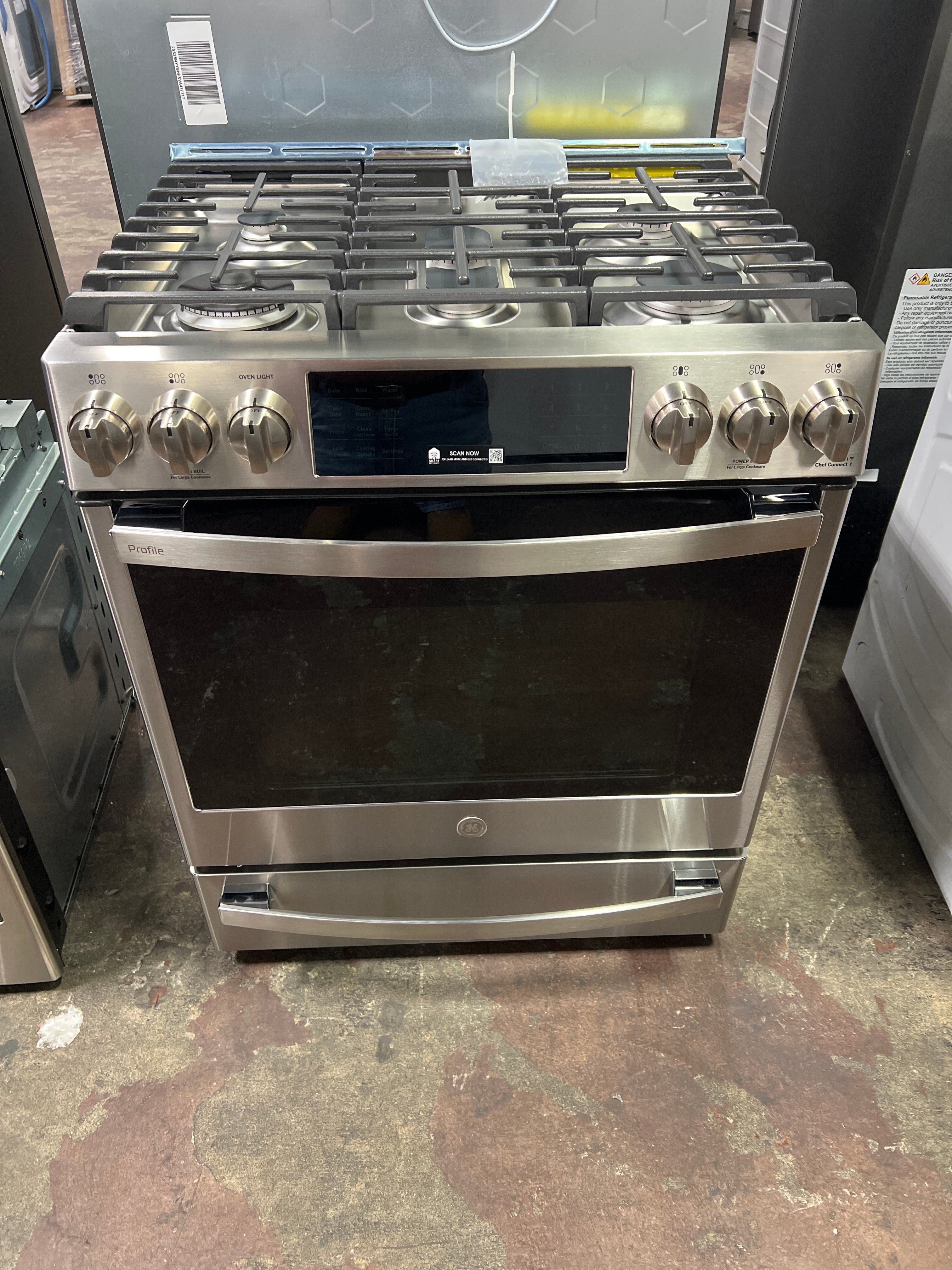 GE Profile™ 30" Smart Slide-In Front-Control Gas Fingerprint Resistant Range with No Preheat Air Fry