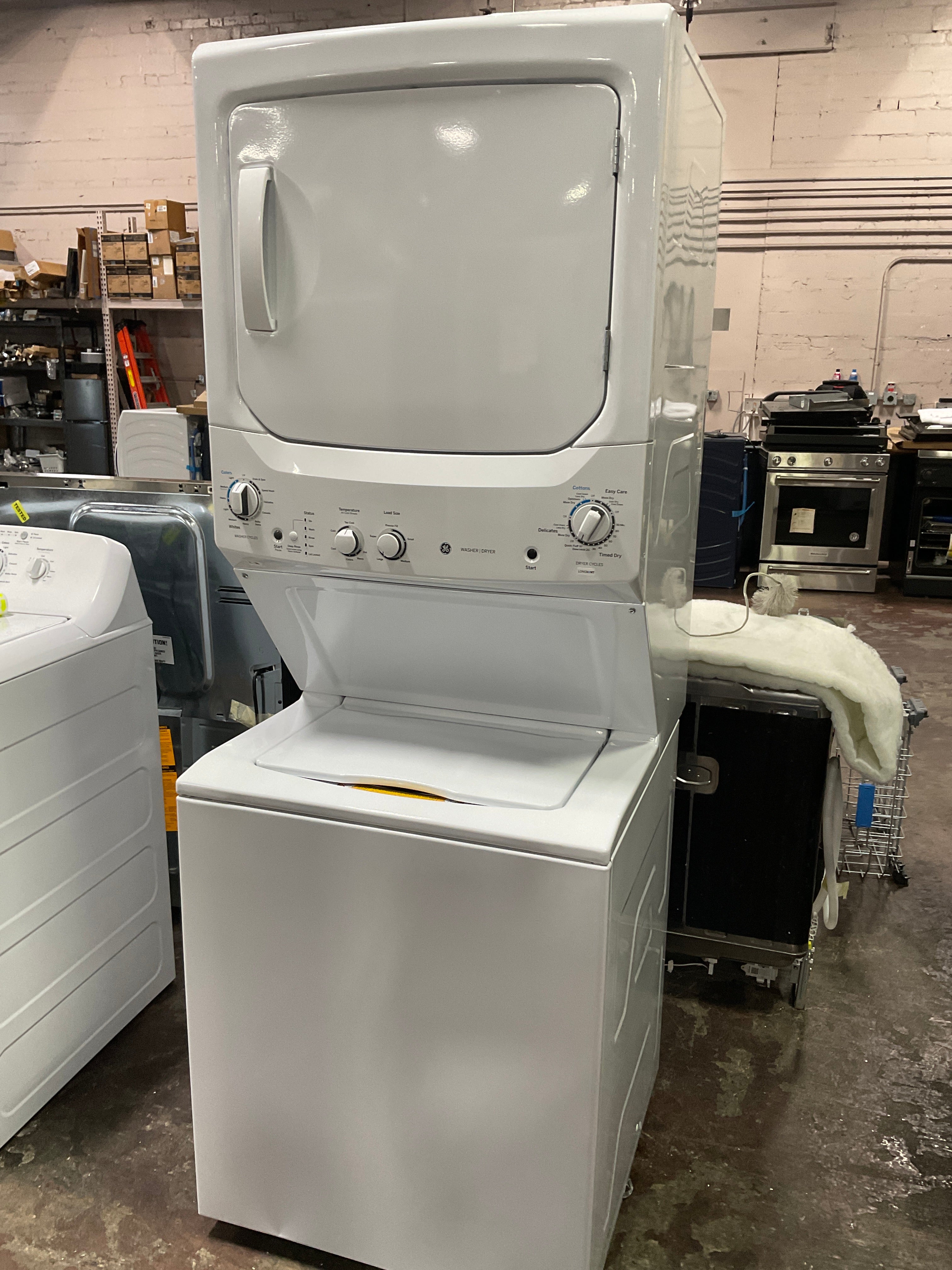GE Unitized Spacemaker® 3.8 cu. ft. Capacity Washer with Stainless Steel Basket and 5.9 cu. ft. Capacity Long Vent Electric Dryer