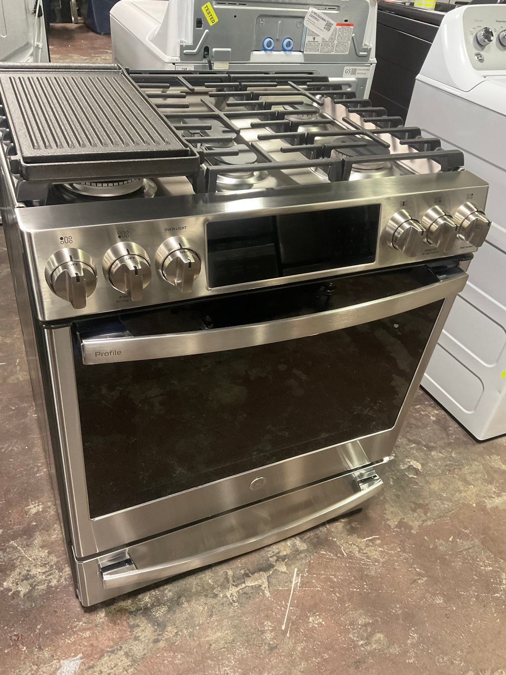 GE Profile™ 30" Smart Slide-In Front-Control Gas Fingerprint Resistant Range with No Preheat Air Fry