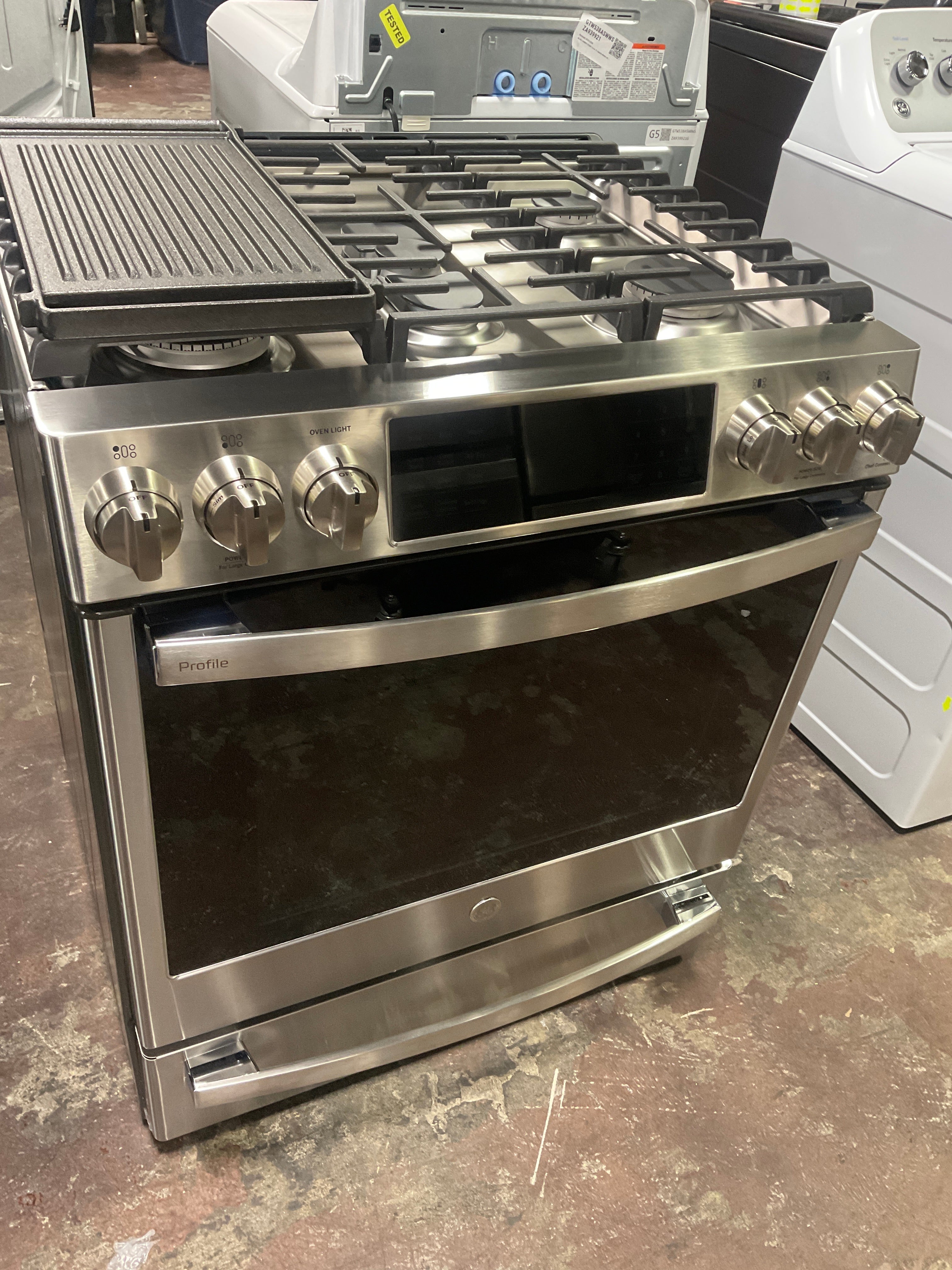 GE Profile™ 30" Smart Slide-In Front-Control Gas Fingerprint Resistant Range with No Preheat Air Fry