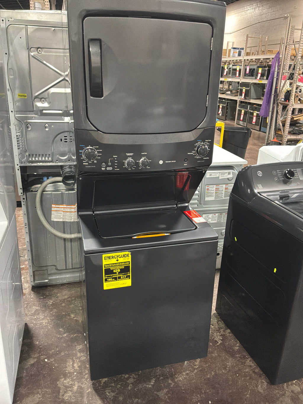 GE Unitized Spacemaker® 3.8 cu. ft. Capacity Washer with Stainless Steel Basket and 5.9 cu. ft. Capacity Electric Dryer