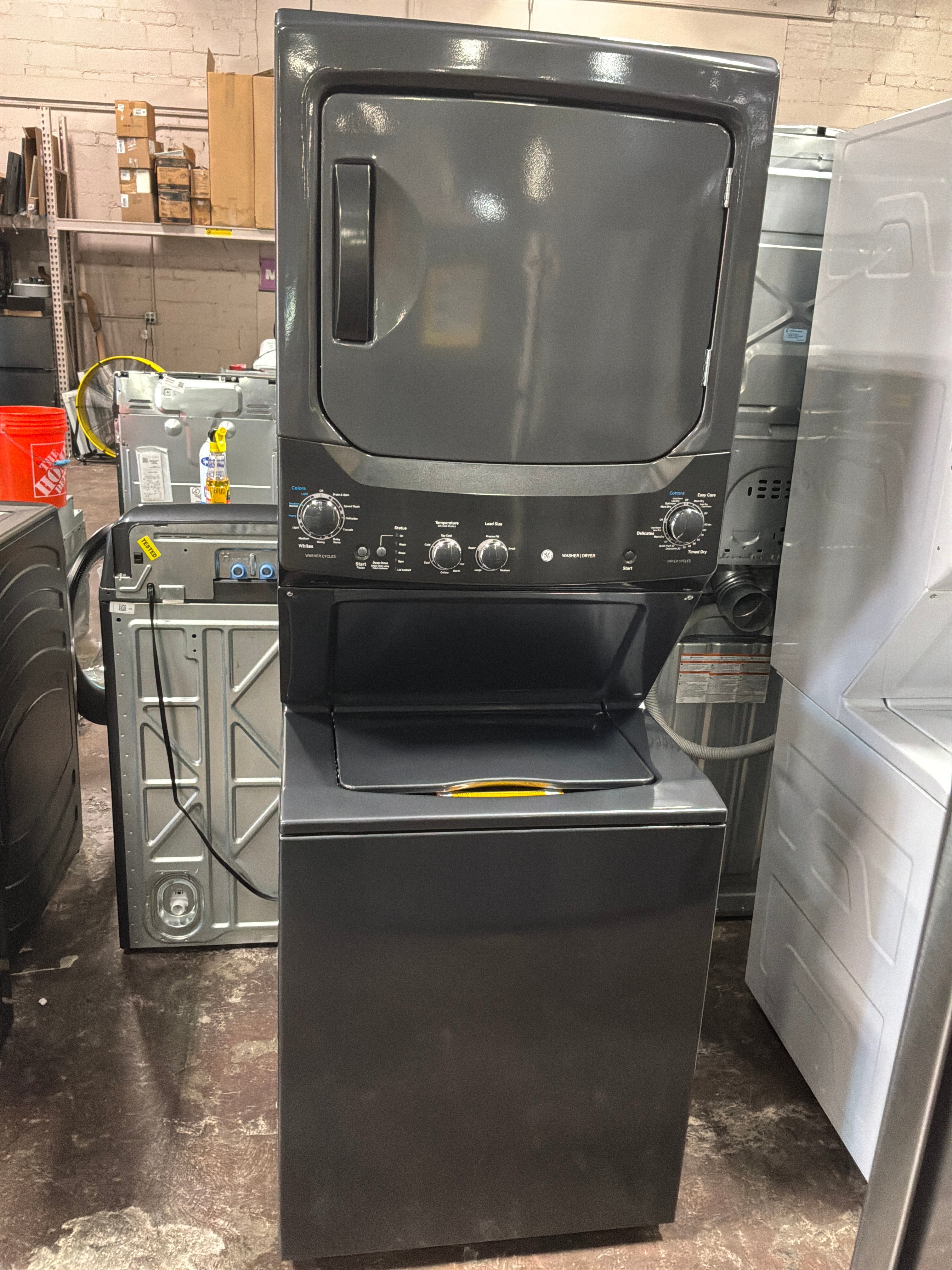 GE Unitized Spacemaker® 3.8 cu. ft. Capacity Washer with Stainless Steel Basket and 5.9 cu. ft. Capacity Electric Dryer