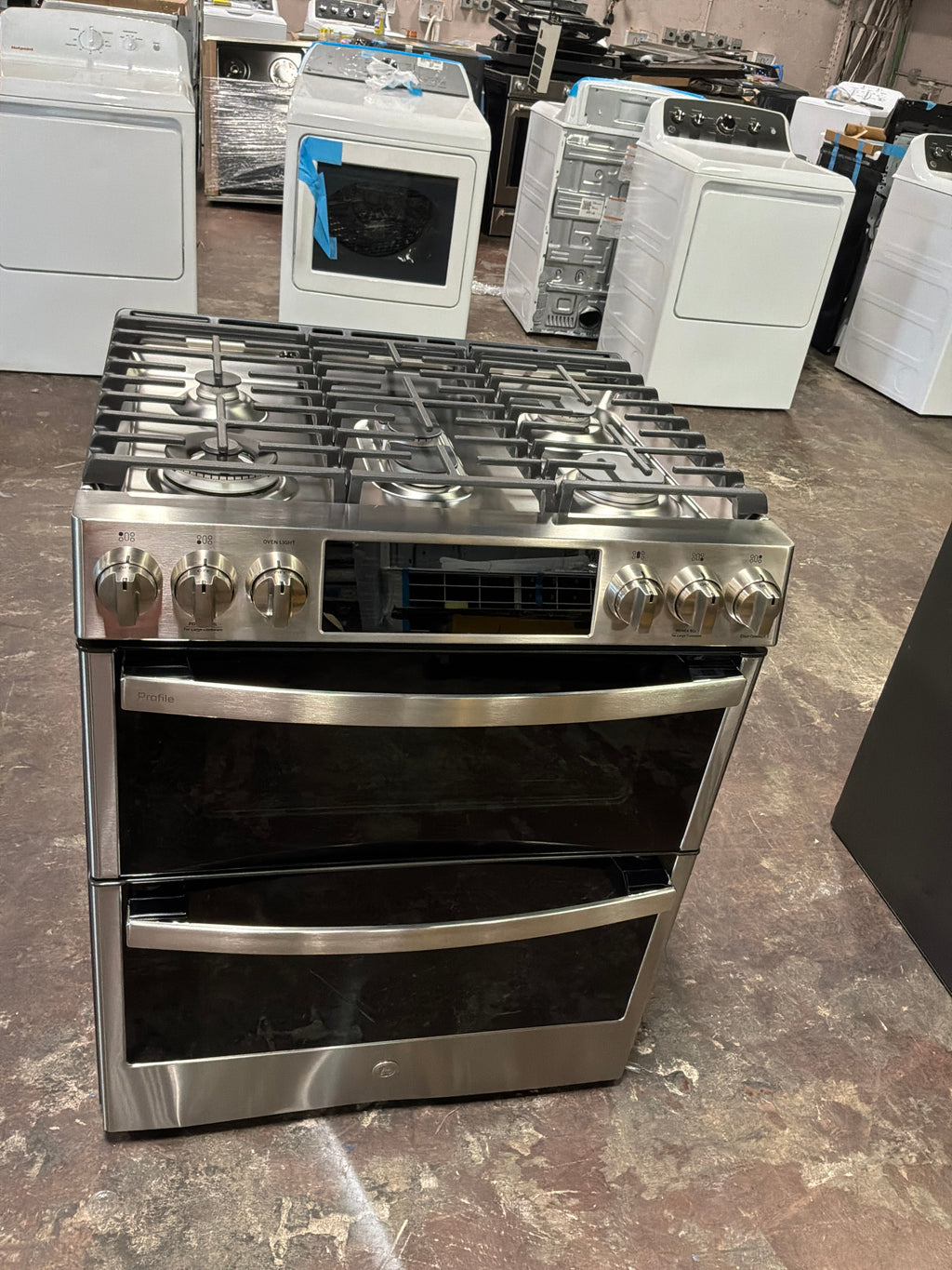 GE Profile™ 30" Smart Slide-In Front-Control Gas Double Oven Convection Fingerprint Resistant Range