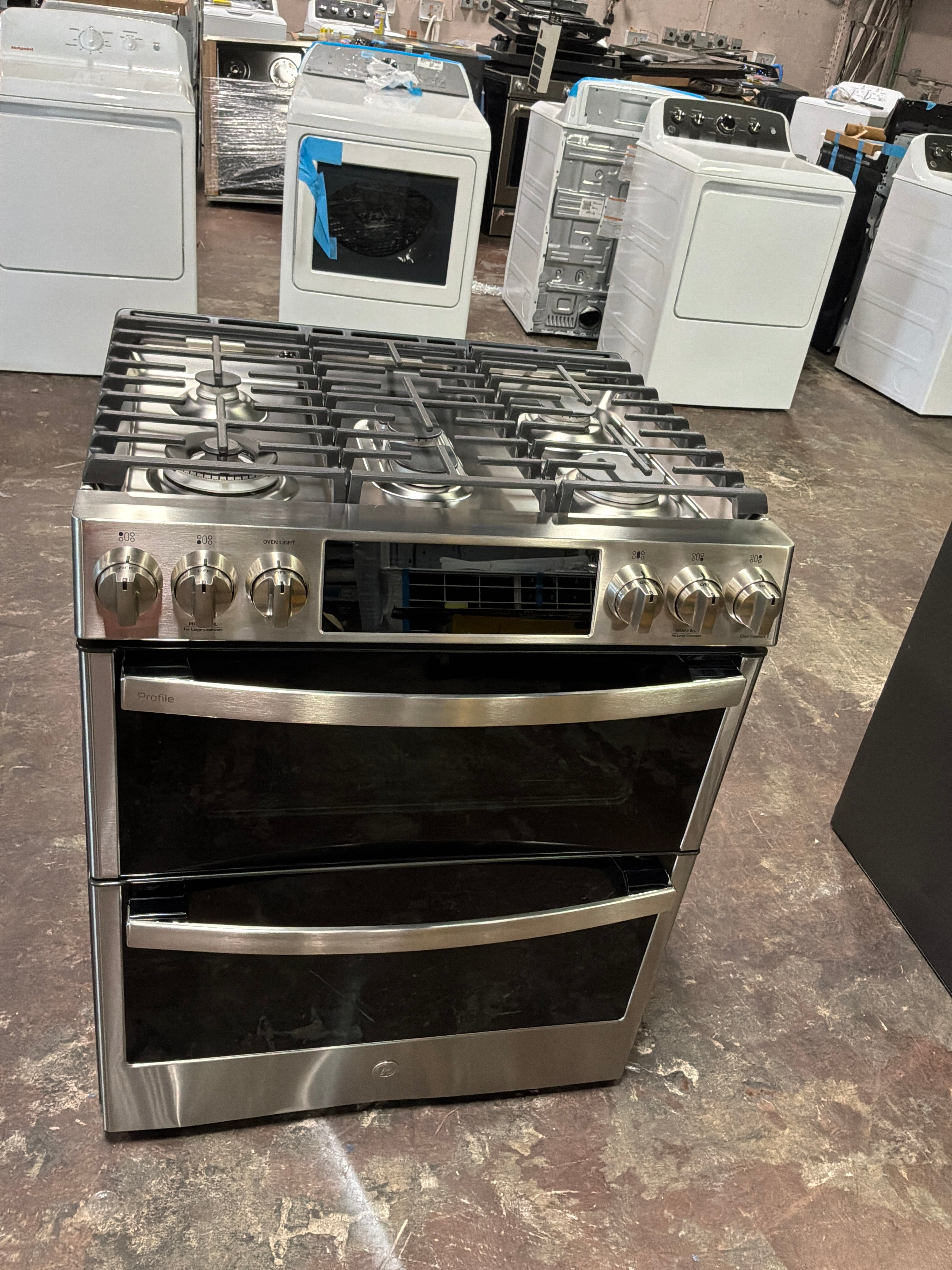 GE Profile™ 30" Smart Slide-In Front-Control Gas Double Oven Convection Fingerprint Resistant Range