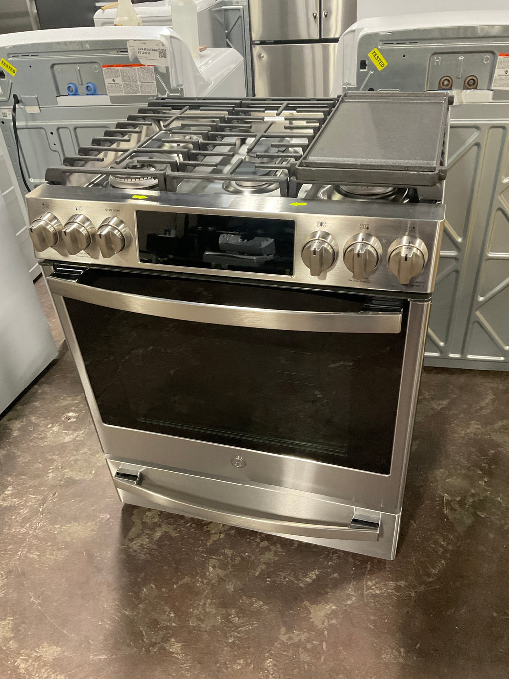 GE Profile™ 30" Smart Slide-In Front-Control Gas Fingerprint Resistant Range with No Preheat Air Fry